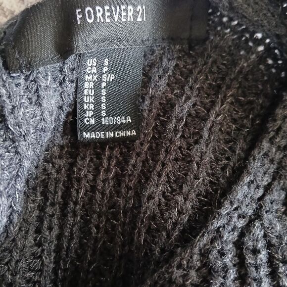 Forever 21 Women's Crop Top Lace-Up Back Sweater Black/Grey Knit Long Sleeves SM - Picture 7 of 10